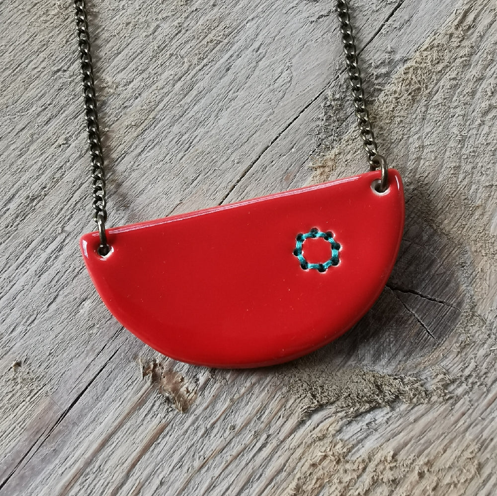 Small Stitched Ceramic Necklace