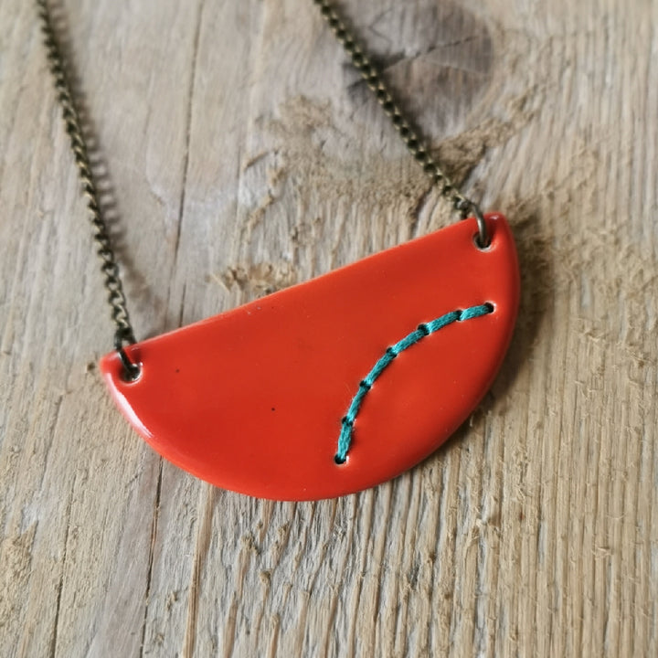 Small Stitched Ceramic Necklace