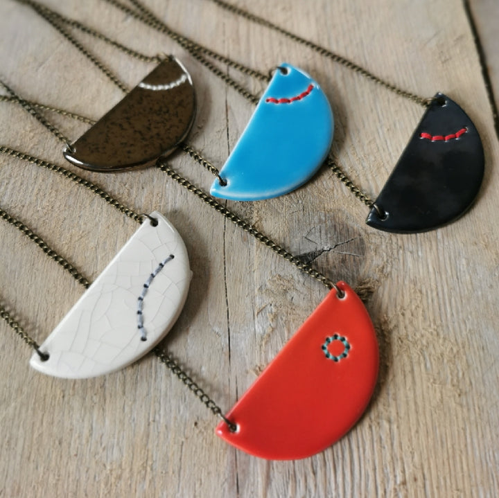 Small Stitched Ceramic Necklace