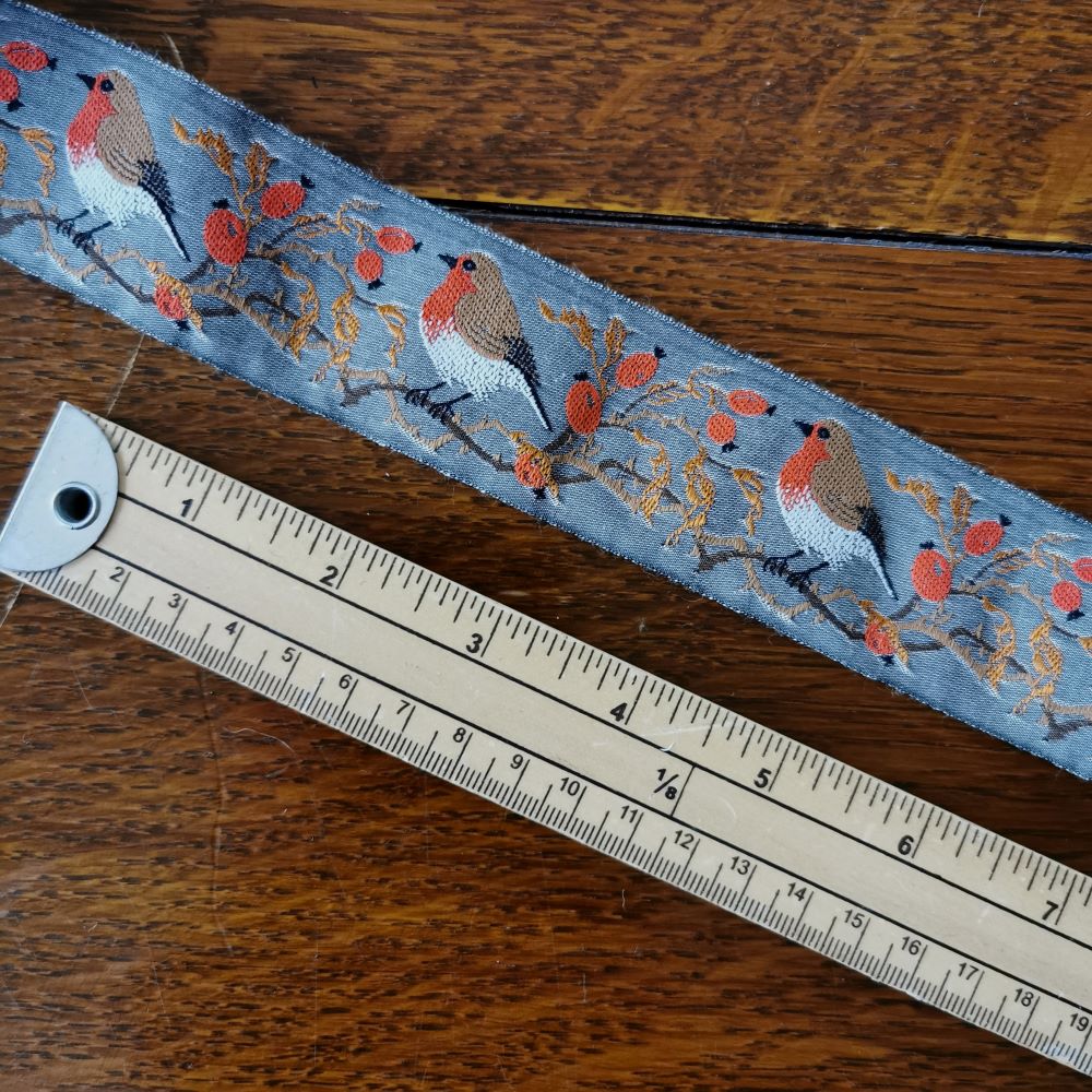 Kafka Winter Robbin Ribbon 40mm wide - per 50cm length