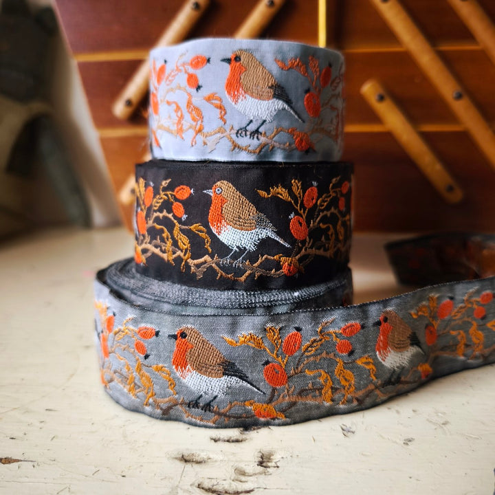 Kafka Winter Robbin Ribbon 40mm wide - per 50cm length