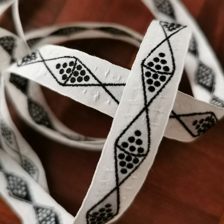 Kafka Dots & Diamonds Ribbon - 15mm wide - per metre