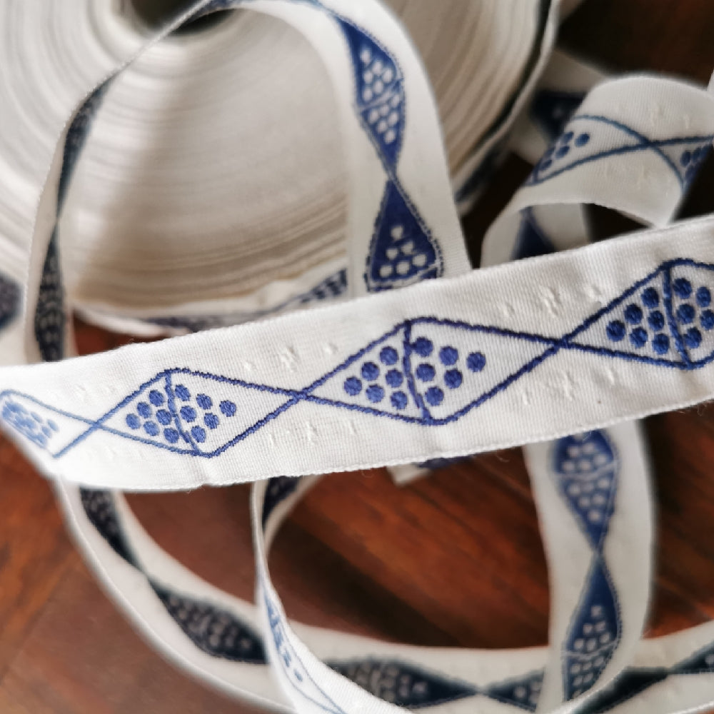 Kafka Dots & Diamonds Ribbon - 15mm wide - per metre
