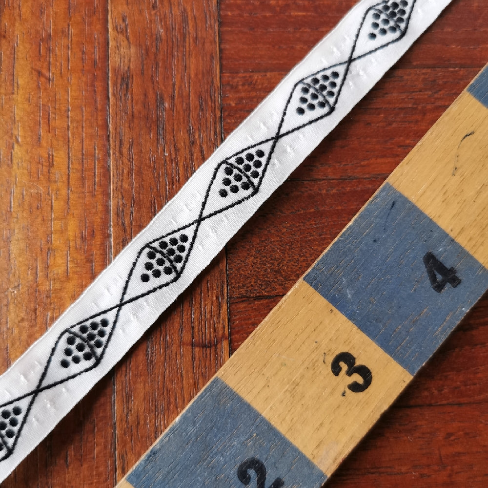 Kafka Dots & Diamonds Ribbon - 15mm wide - per metre