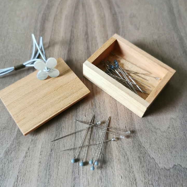 Cohana Glass Sewing Pins in a Cherry Wood Box