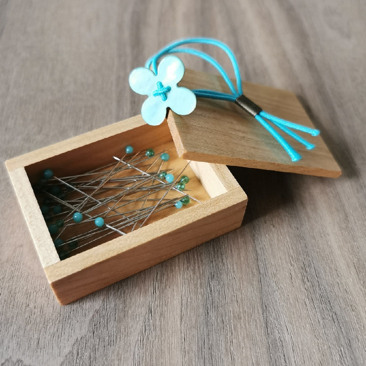 Cohana Glass Sewing Pins in a Cherry Wood Box