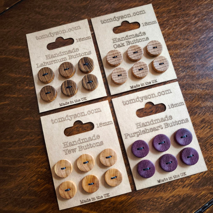 Handmade Wooden Buttons 15mm - Set 6