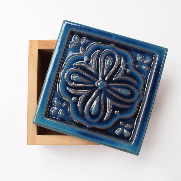 Cohana Japan Blue Ceramic Tile Box and Sewing Set