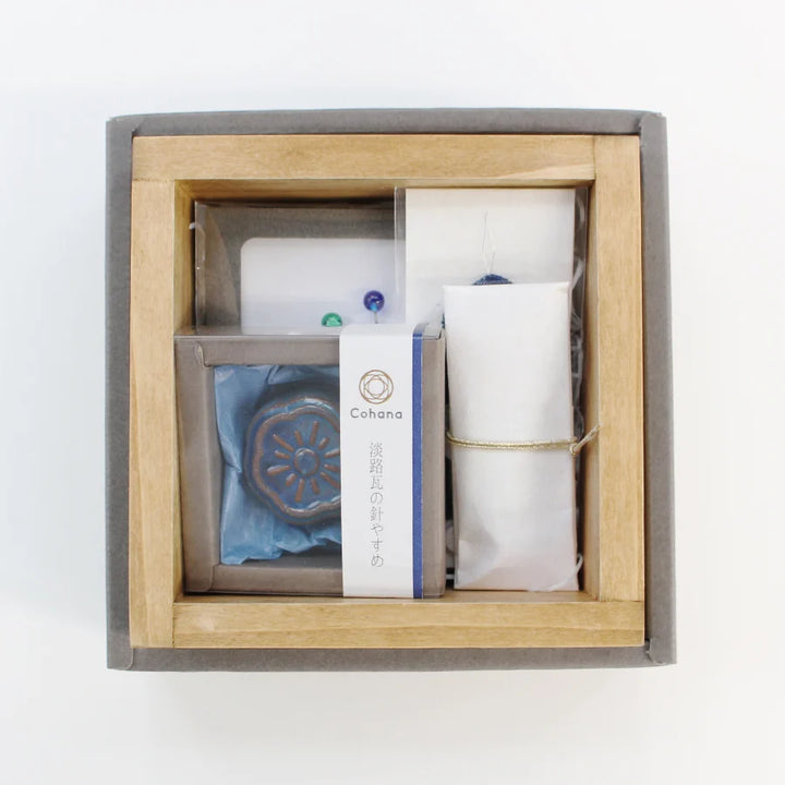Cohana Japan Blue Ceramic Tile Box and Sewing Set