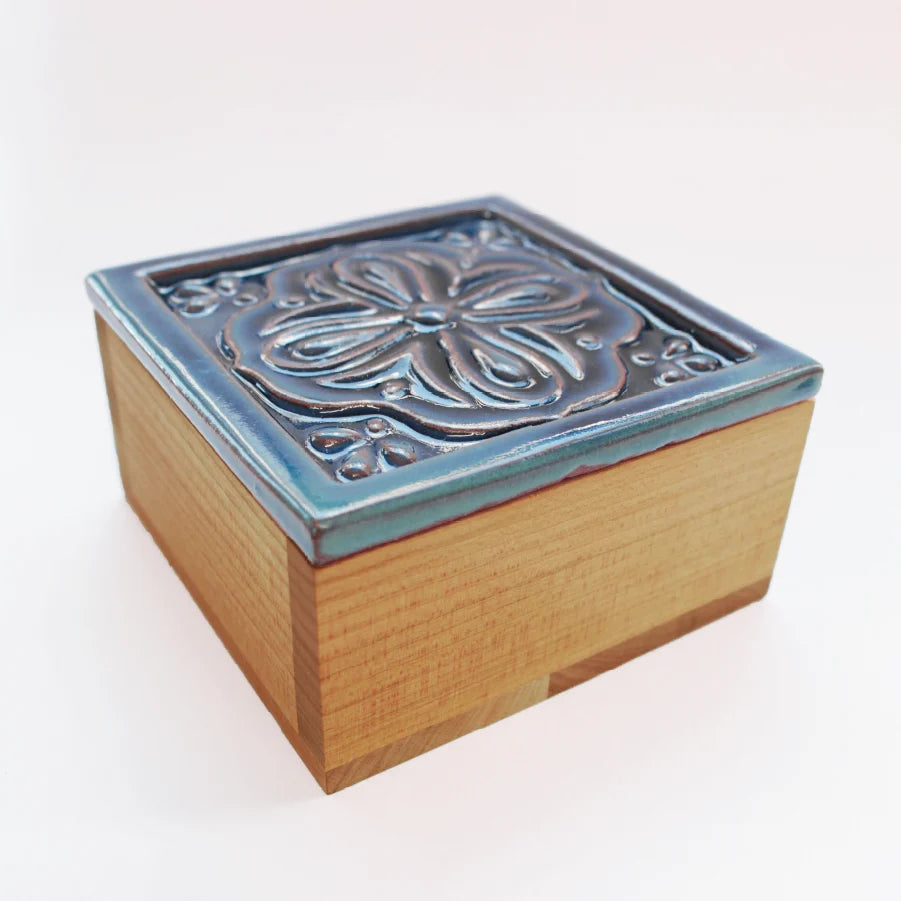 Cohana Japan Blue Ceramic Tile Box and Sewing Set