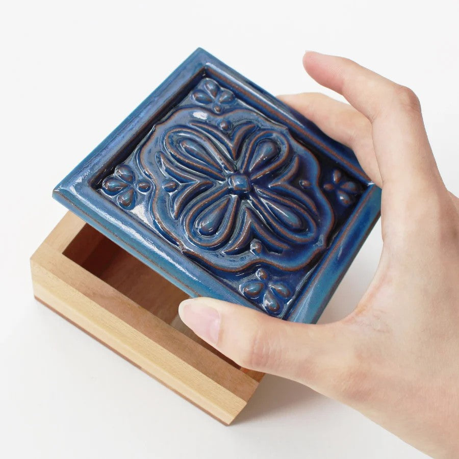 Cohana Japan Blue Ceramic Tile Box and Sewing Set