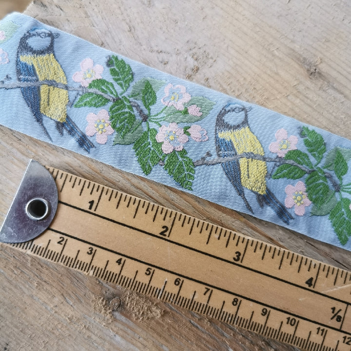 Kafka Blue Tit Ribbon 40mm wide - per 50cm length