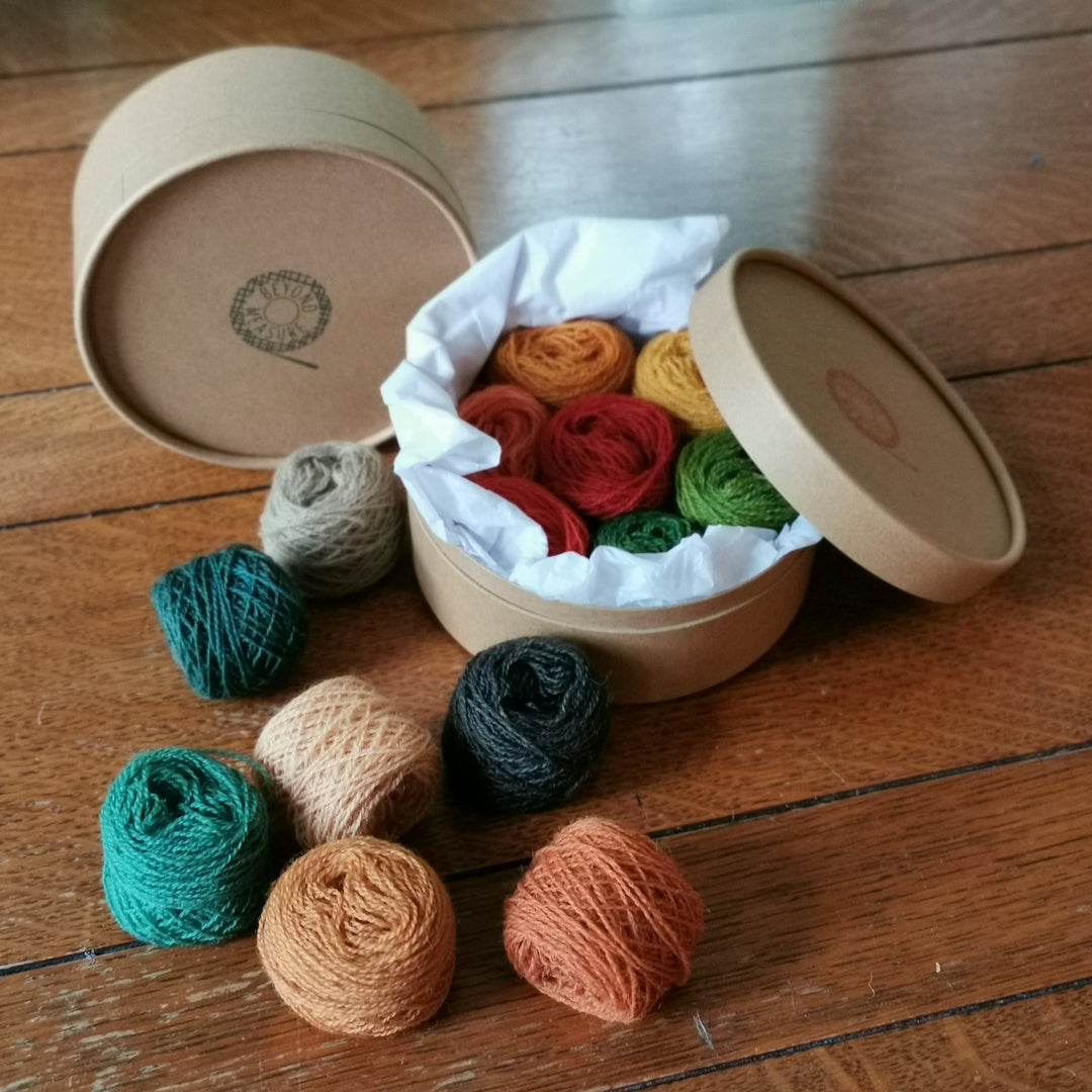 Plant dyed wool embroidery threads by Woollenflower - box set  of 7