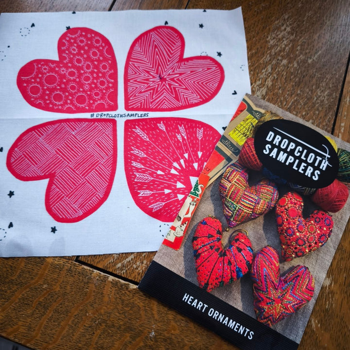 Dropcloth Sampler - Heart Ornaments