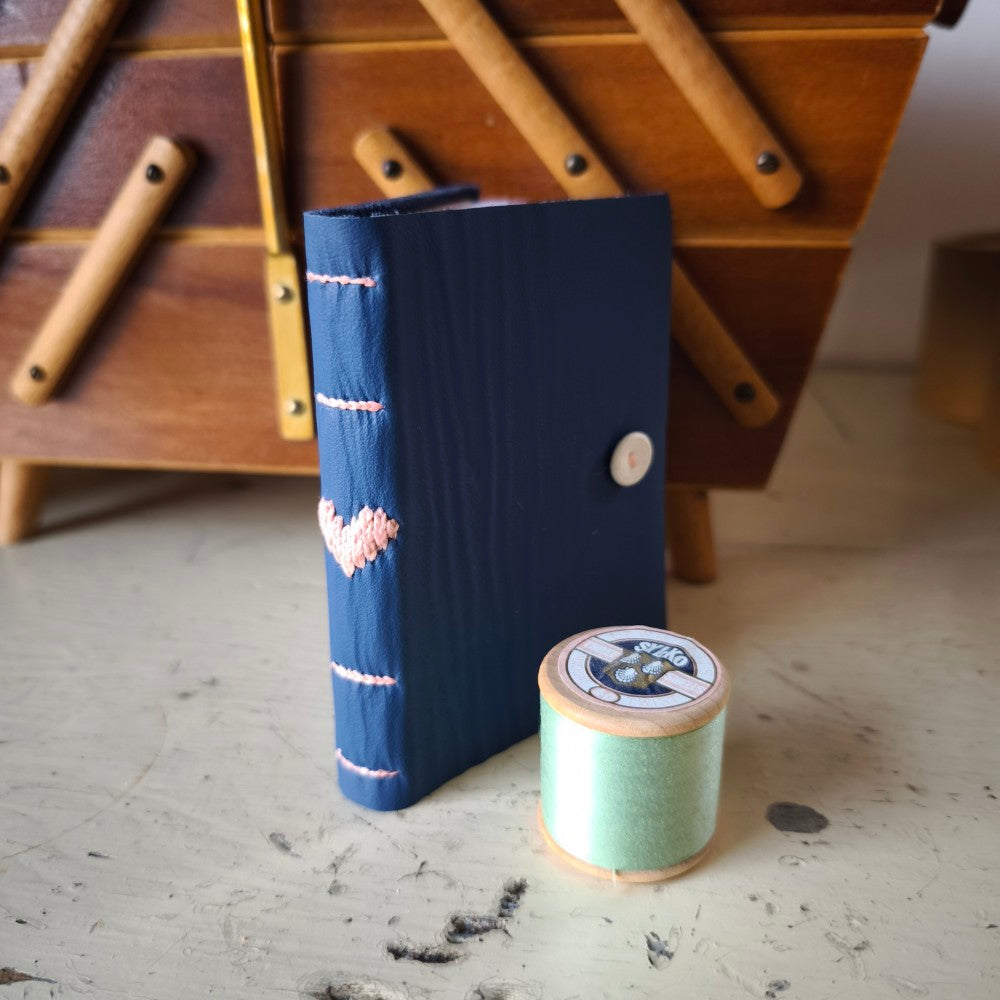 Kate Bowles Mini Darned Heart Leather Notebook - small A7