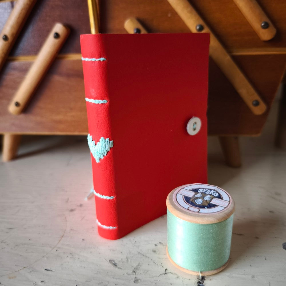 Kate Bowles Mini Darned Heart Leather Notebook - small A7