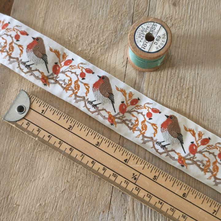 Kafka Winter Robin Ribbon 40mm wide - per 50cm length