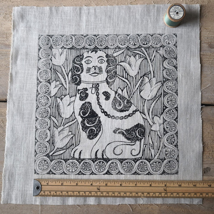 Jill Pargeter Linen Embroidery Cloth - Staffordshire Dog