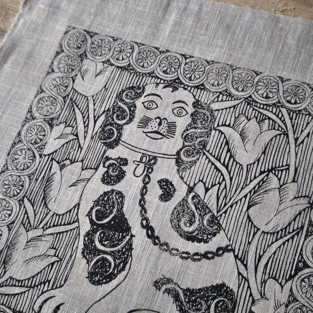 Jill Pargeter Linen Embroidery Cloth - Staffordshire Dog