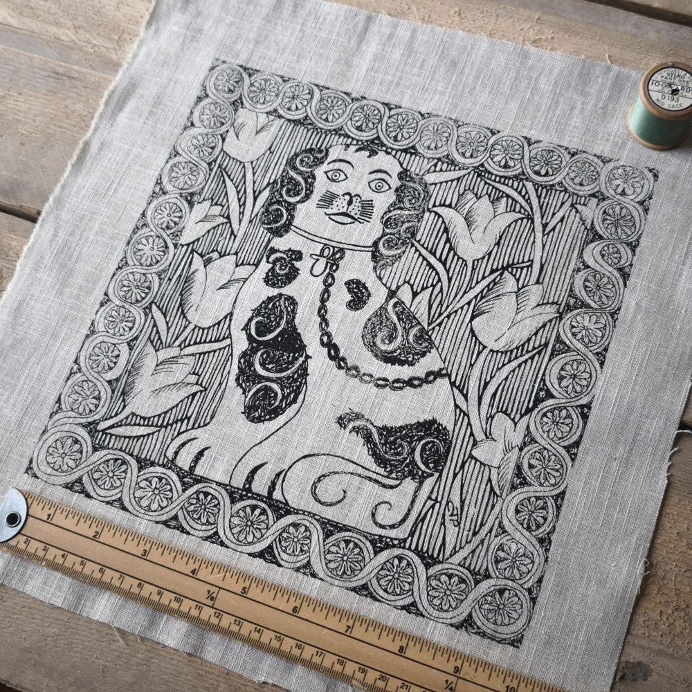 Jill Pargeter Linen Embroidery Cloth - Staffordshire Dog