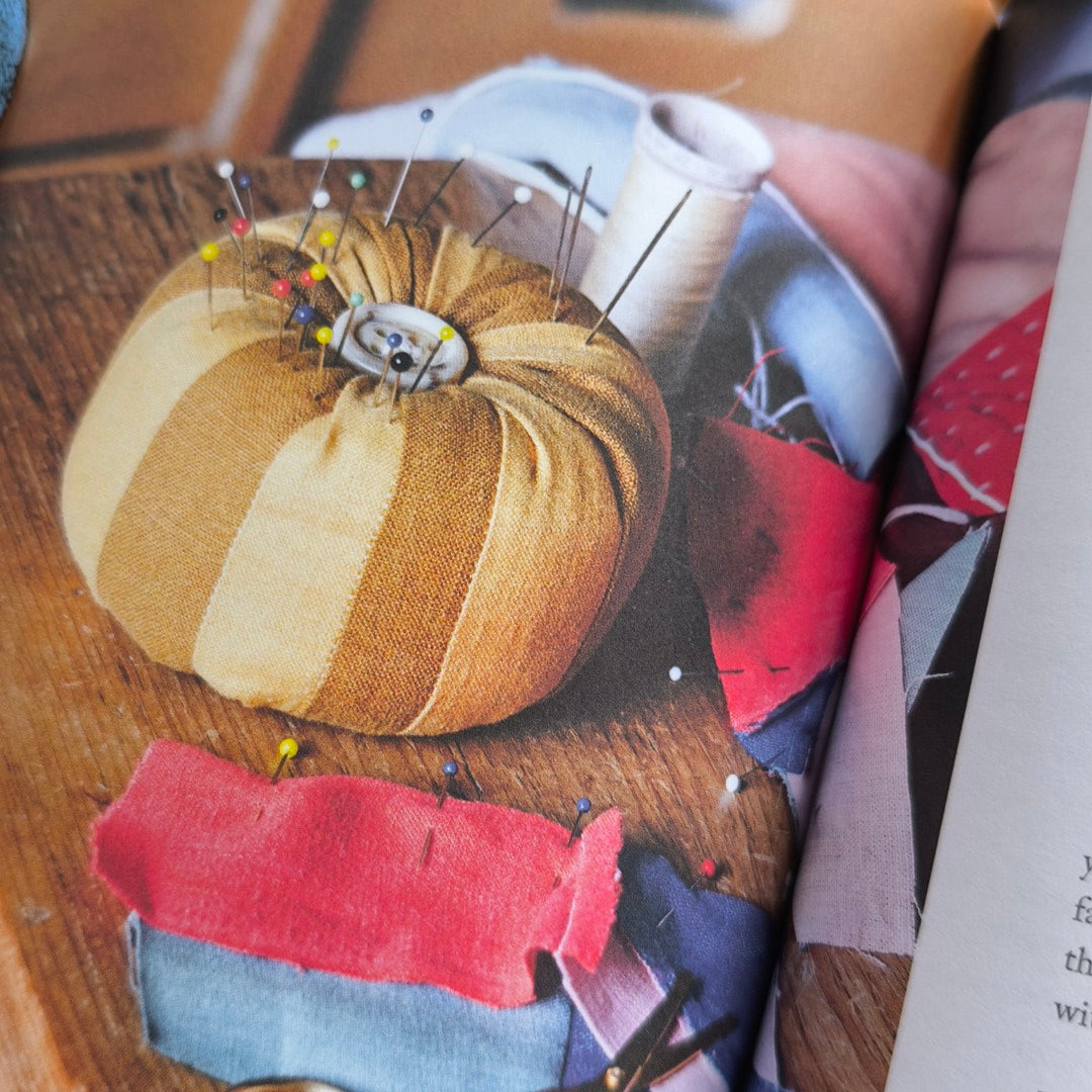 Close-up of a fabric pincushion 