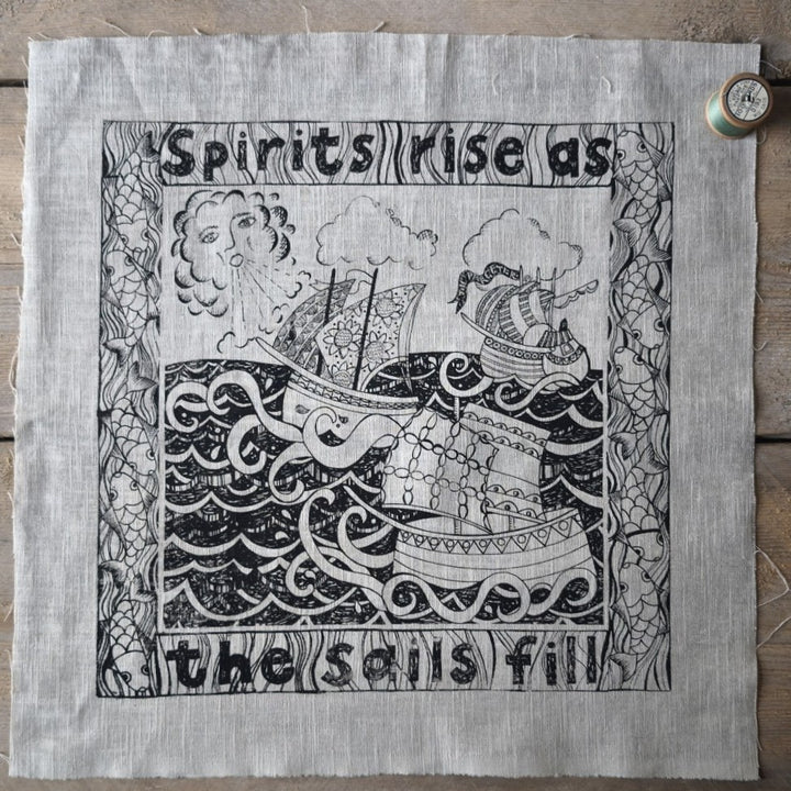 Jill Pargeter Linen Embroidery Cloth - Spirits Rise as the Sails Fill