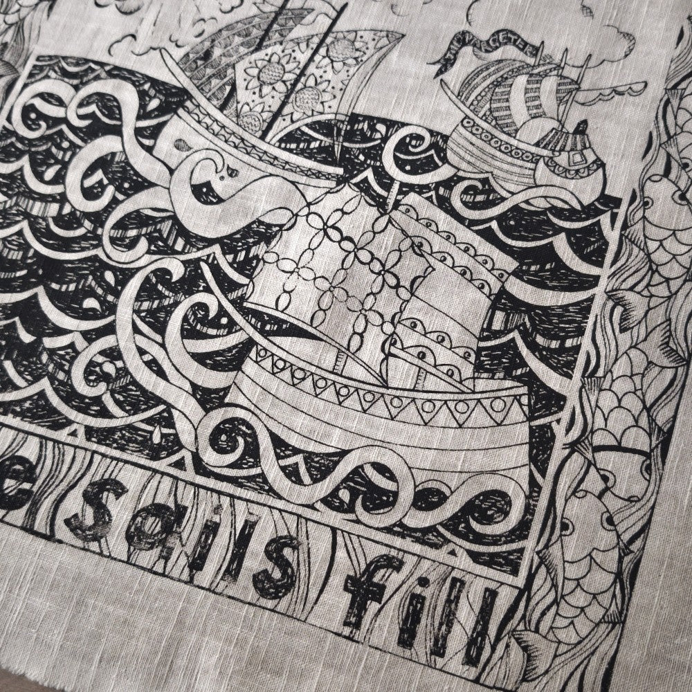 Jill Pargeter Linen Embroidery Cloth - Spirits Rise as the Sails Fill