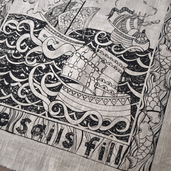 Jill Pargeter Linen Embroidery Cloth - Spirits Rise as the Sails Fill