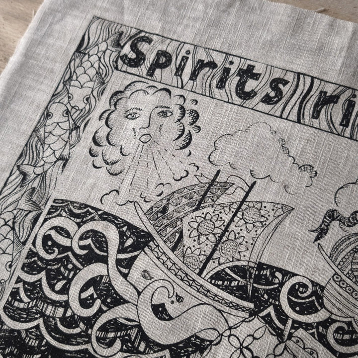 Jill Pargeter Linen Embroidery Cloth - Spirits Rise as the Sails Fill