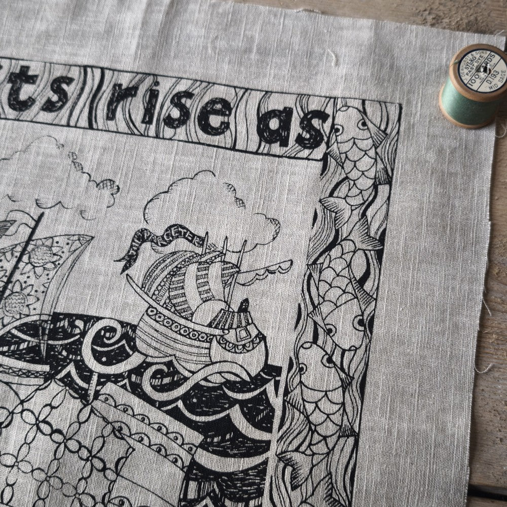 Jill Pargeter Linen Embroidery Cloth - Spirits Rise as the Sails Fill
