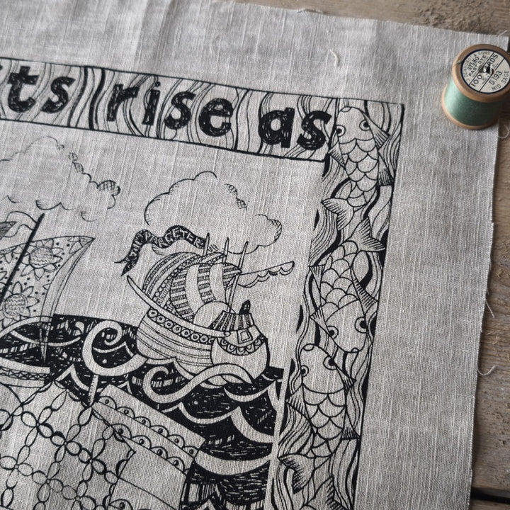 Jill Pargeter Linen Embroidery Cloth - Spirits Rise as the Sails Fill