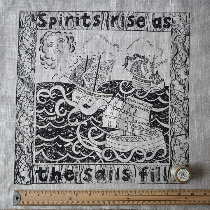 Jill Pargeter Linen Embroidery Cloth - Spirits Rise as the Sails Fill