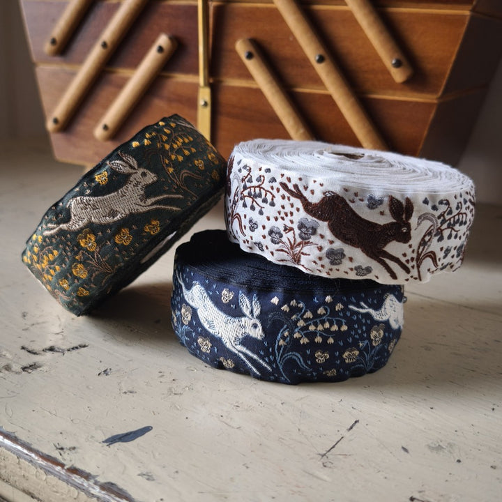 Kafka Leaping Hare Ribbon 38mm wide - per 50cm length