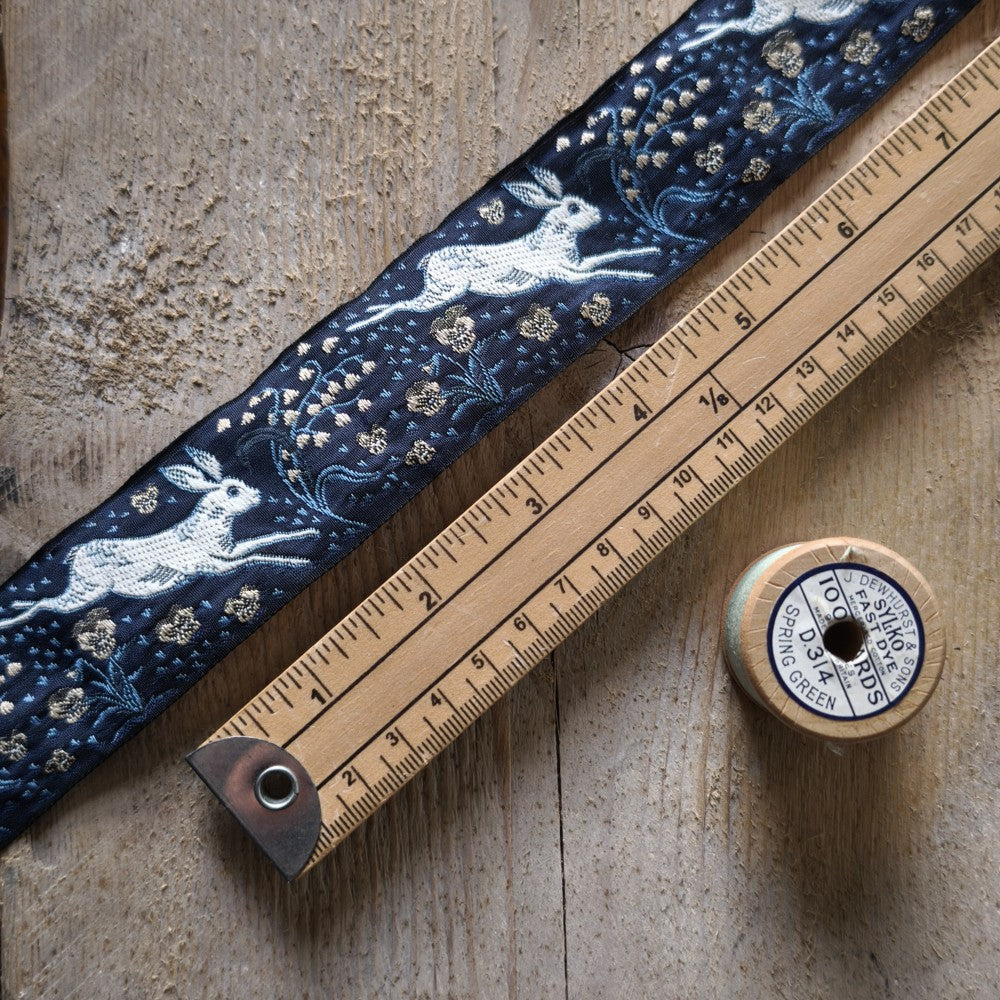 Kafka Leaping Hare Ribbon 38mm wide - per 50cm length
