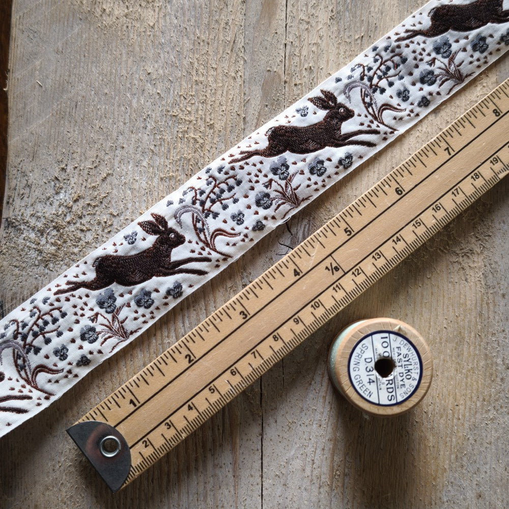 Kafka Leaping Hare Ribbon 38mm wide - per 50cm length