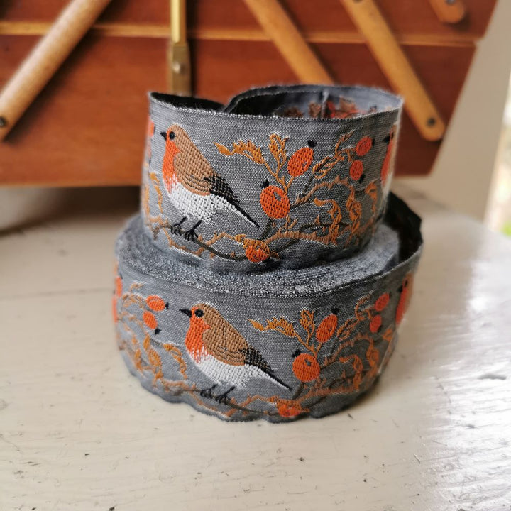 Kafka Winter Robbin Ribbon 40mm wide - per 50cm length