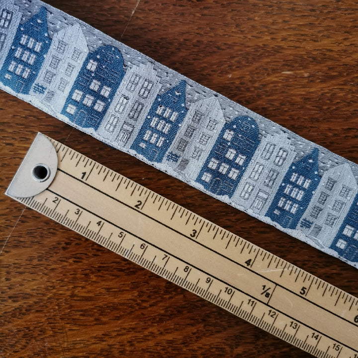 Kafka Winter Houses Ribbon - 40mm wide, per 50cm length