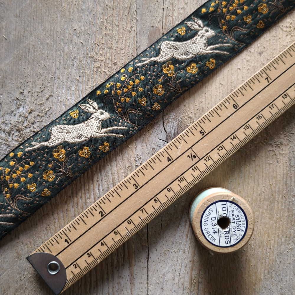 Kafka Leaping Hare Ribbon 38mm wide - per 50cm length