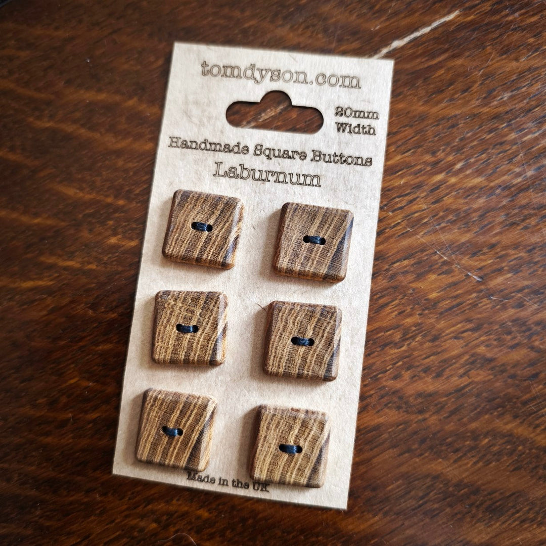 Handmade Square Wooden Buttons 20mm - Set 6