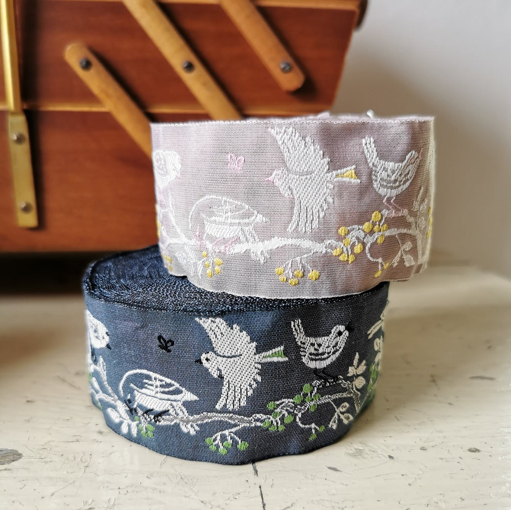 Kafka Bird on Branch Ribbon 40mm wide - per 50cm length