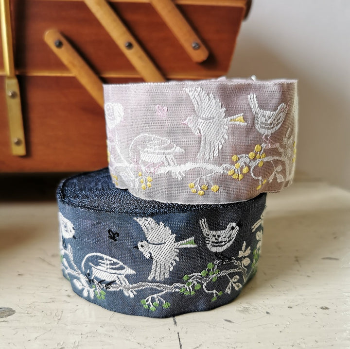 Kafka Bird on Branch Ribbon 40mm wide - per 50cm length