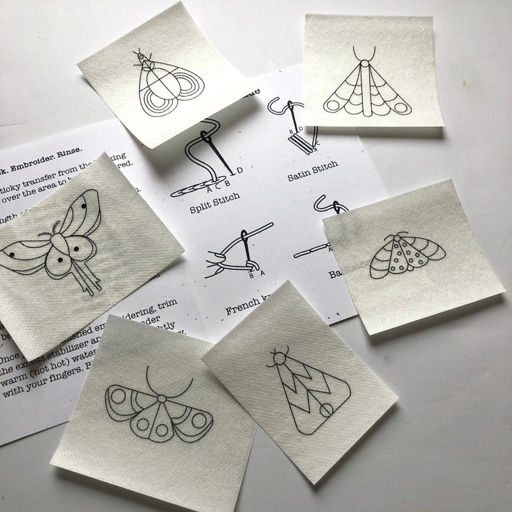 Wren Bird Arts Wash Away Mending Transfers - Moths