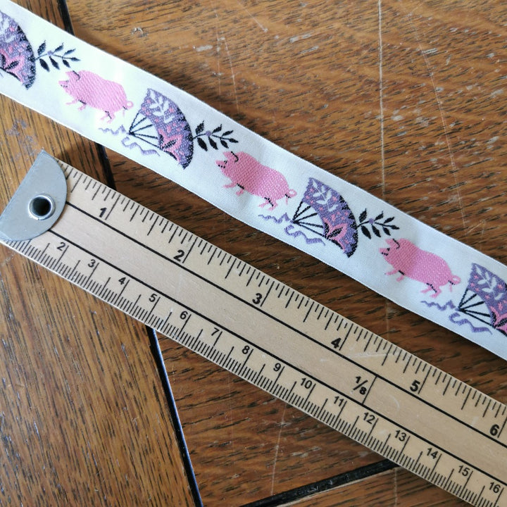 Kafka Pig & Fan Ribbon 25 mm wide - per 50 cm length