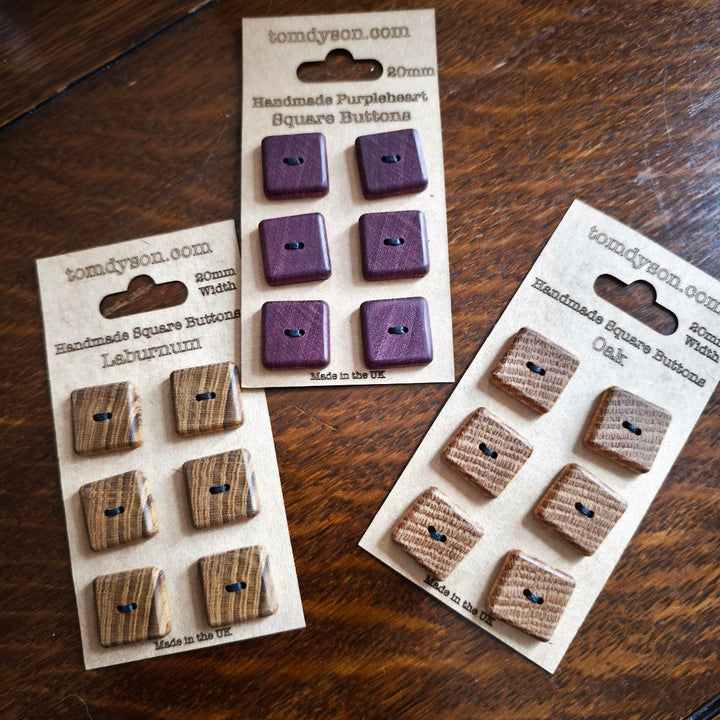 Handmade Square Wooden Buttons 20mm - Set 6