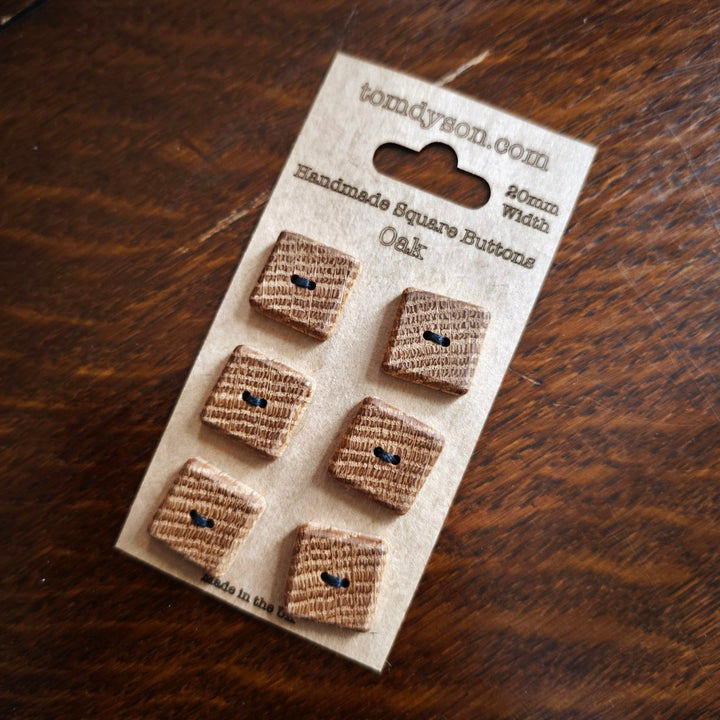 Handmade Square Wooden Buttons 20mm - Set 6