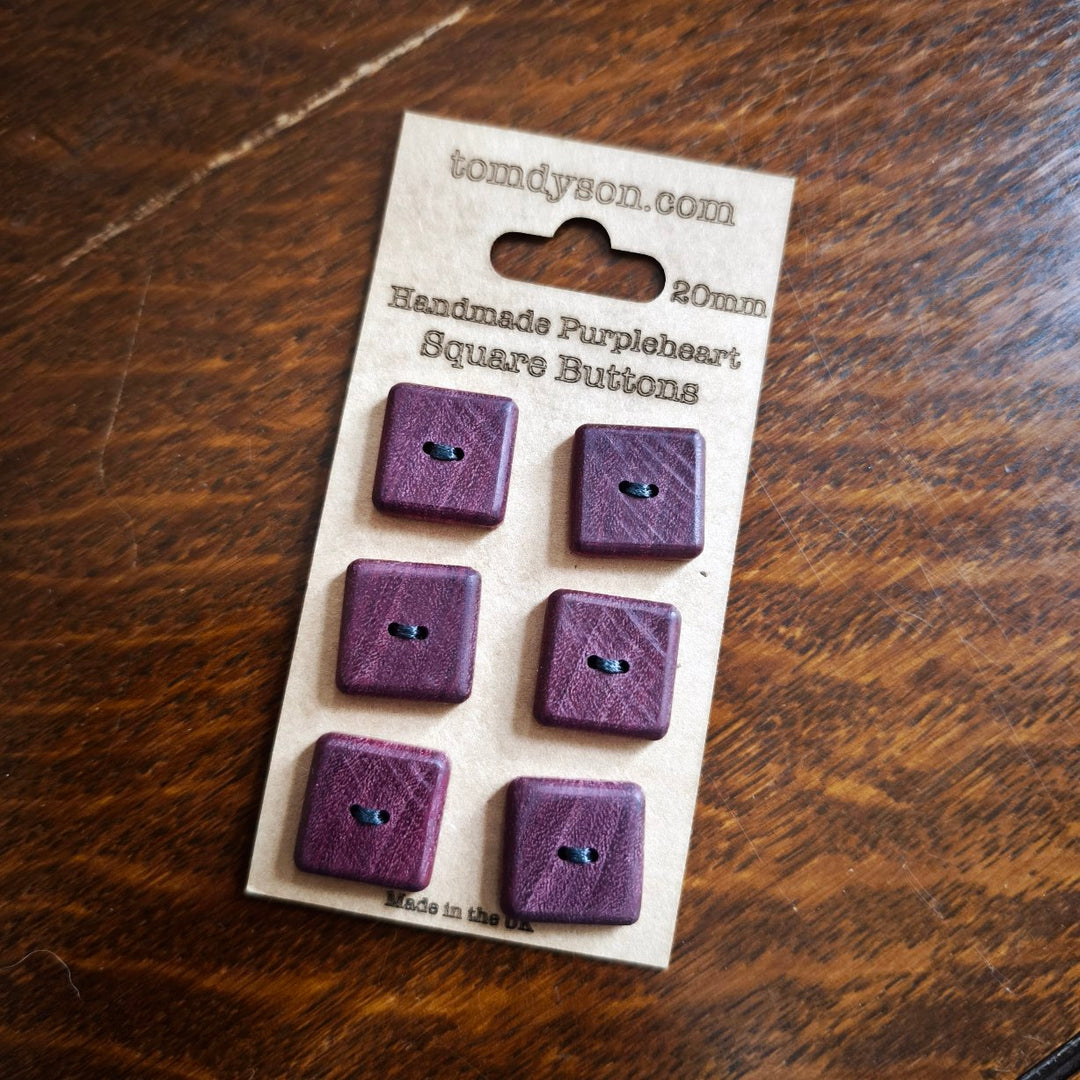 Handmade Square Wooden Buttons 20mm - Set 6