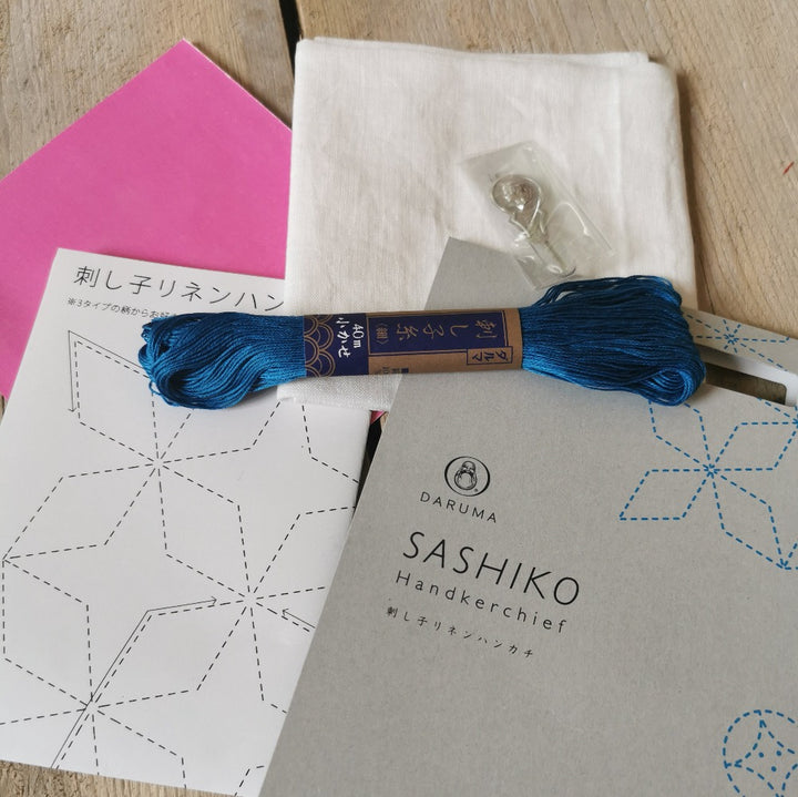 Daruma Yokota Sashiko Linen Handkerchief Kit