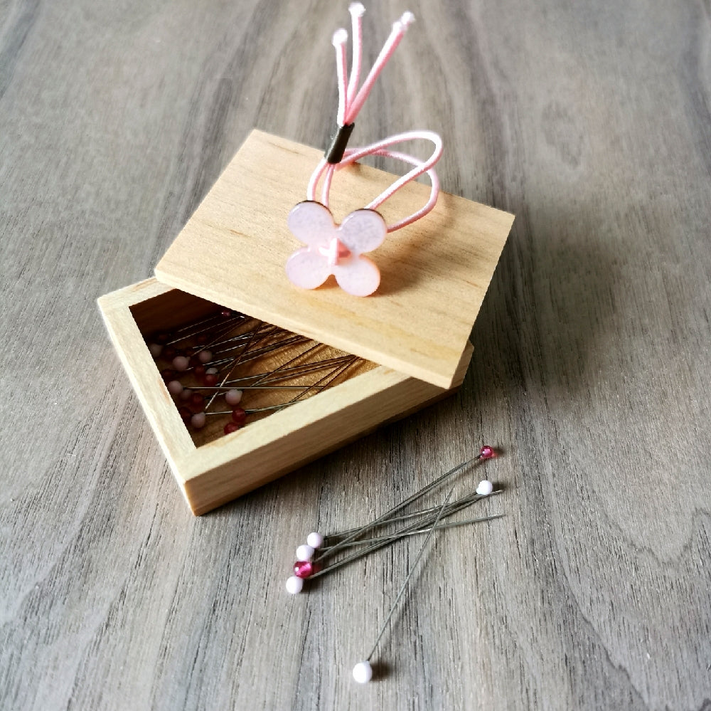 Cohana Glass Sewing Pins in a Cherry Wood Box