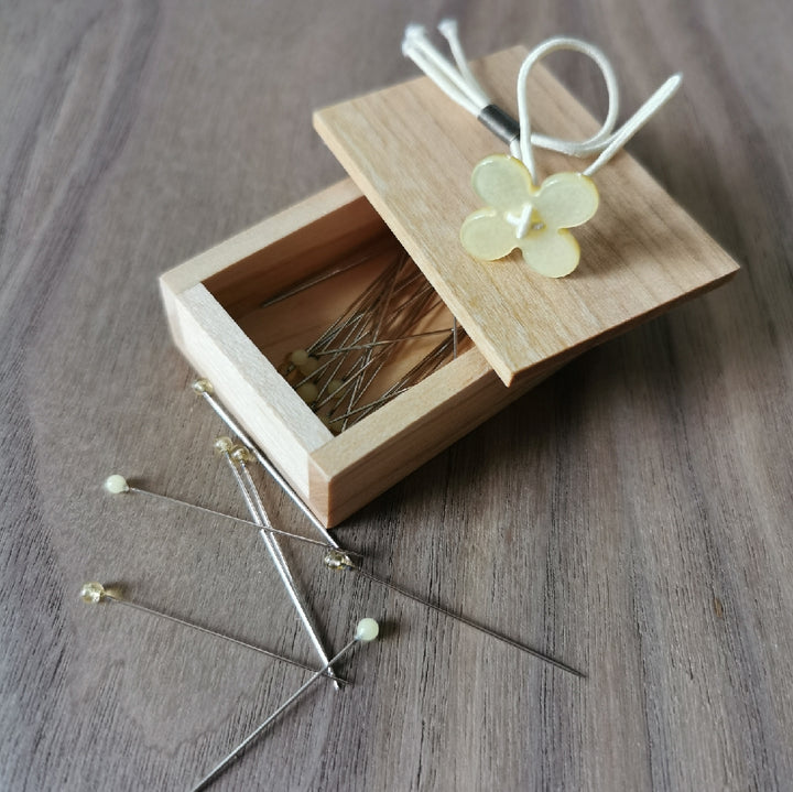 Cohana Glass Sewing Pins in a Cherry Wood Box