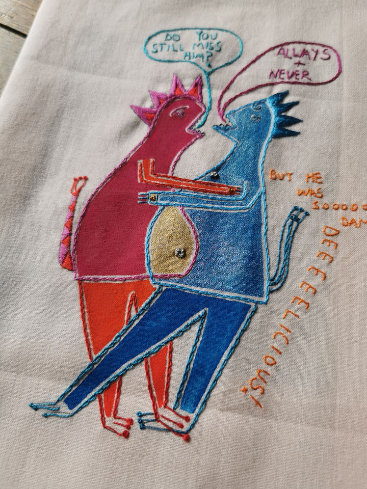 The Monsters Who Munch - printed panel to embroider, by Saima Kaur